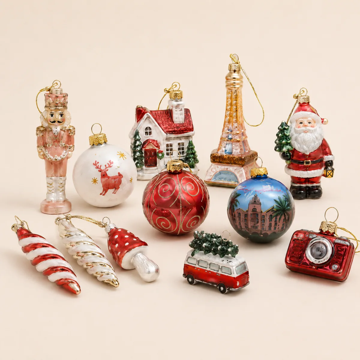 Christmas ornaments collection with glass ceramic resin and festive hanging decorations