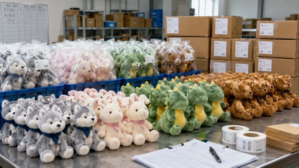 Bulk plush toy production and packing for custom plush orders