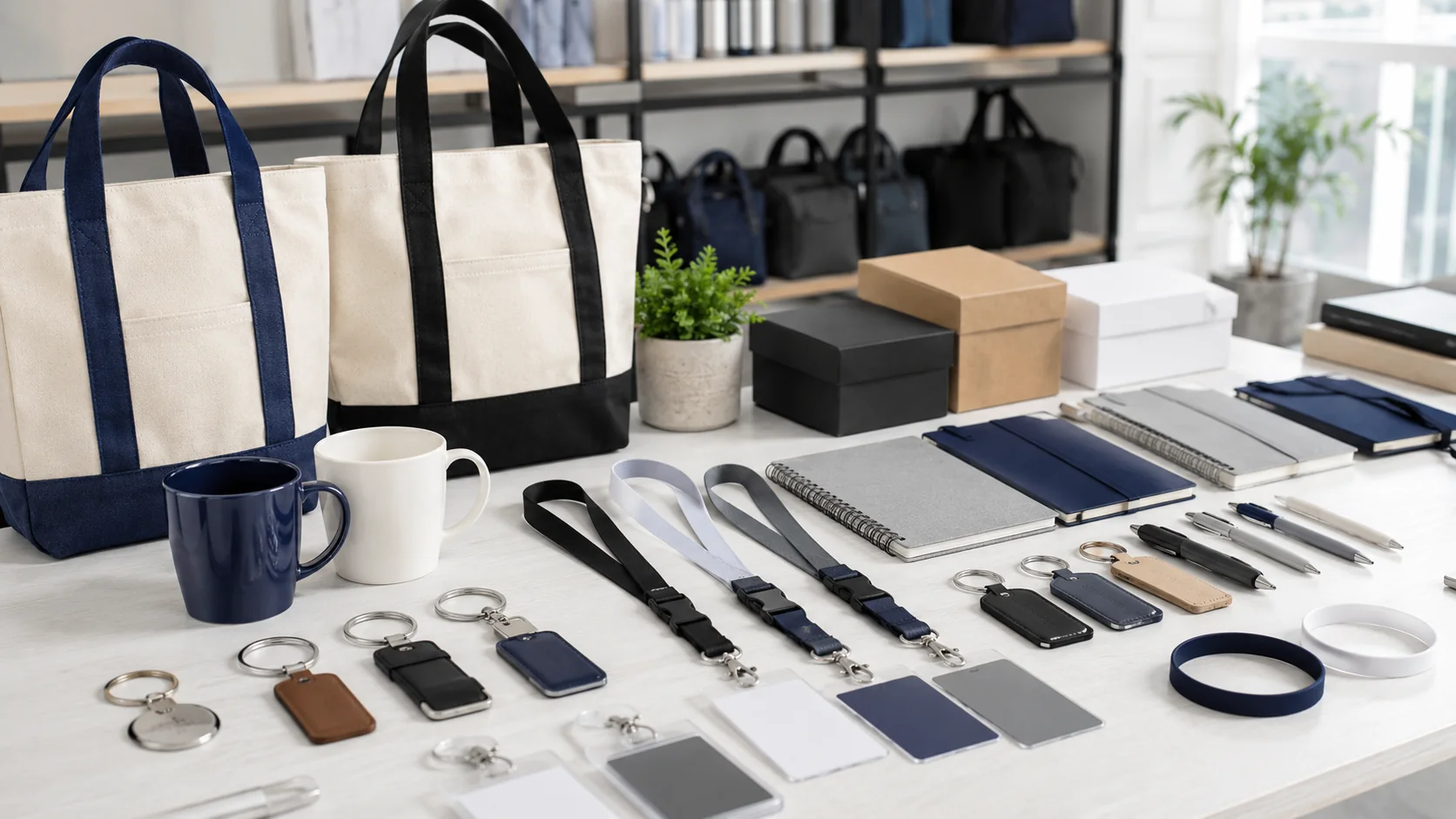 Custom promotional gifts from China including tote bags mugs lanyards keychains notebooks and branded giveaway products