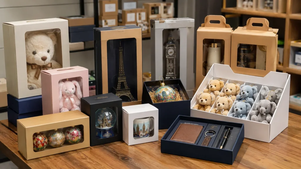 Gift boxes window boxes and display packaging for plush toys souvenirs Christmas ornaments and promotional gifts