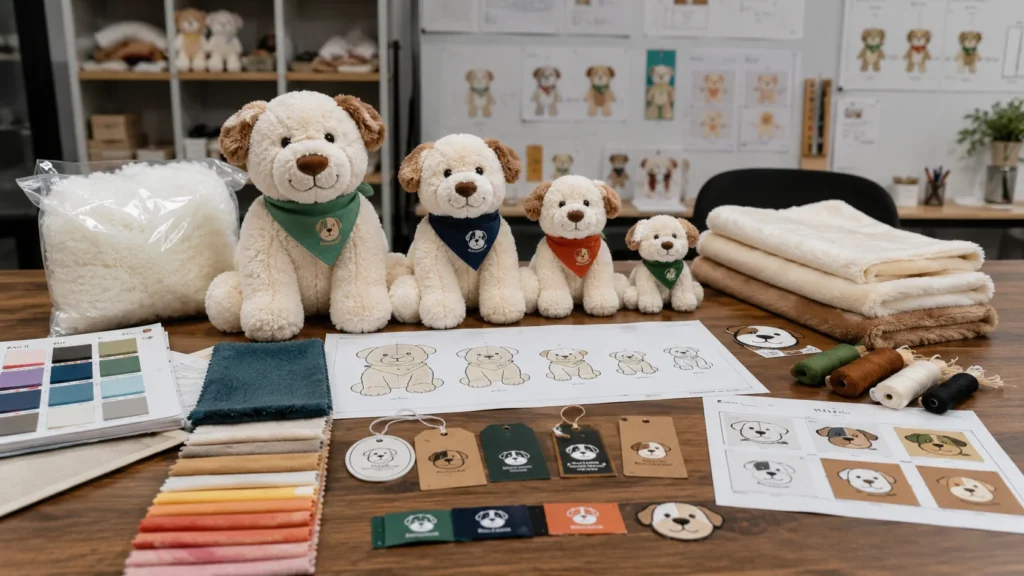 MOQ for custom plush toys and plushies with sample products fabric swatches and order planning