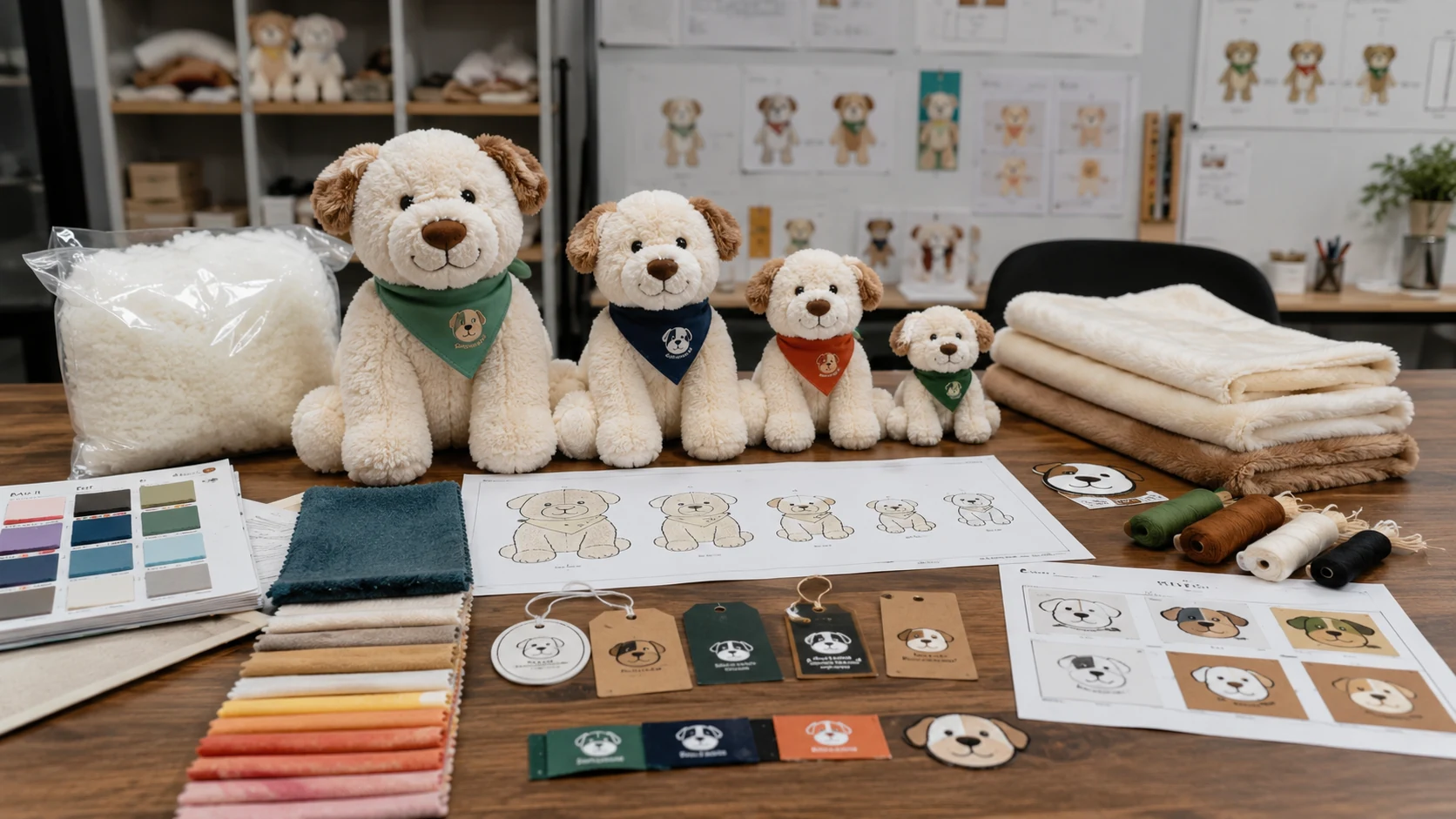 MOQ for custom plush toys and plushies with sample products fabric swatches and order planning