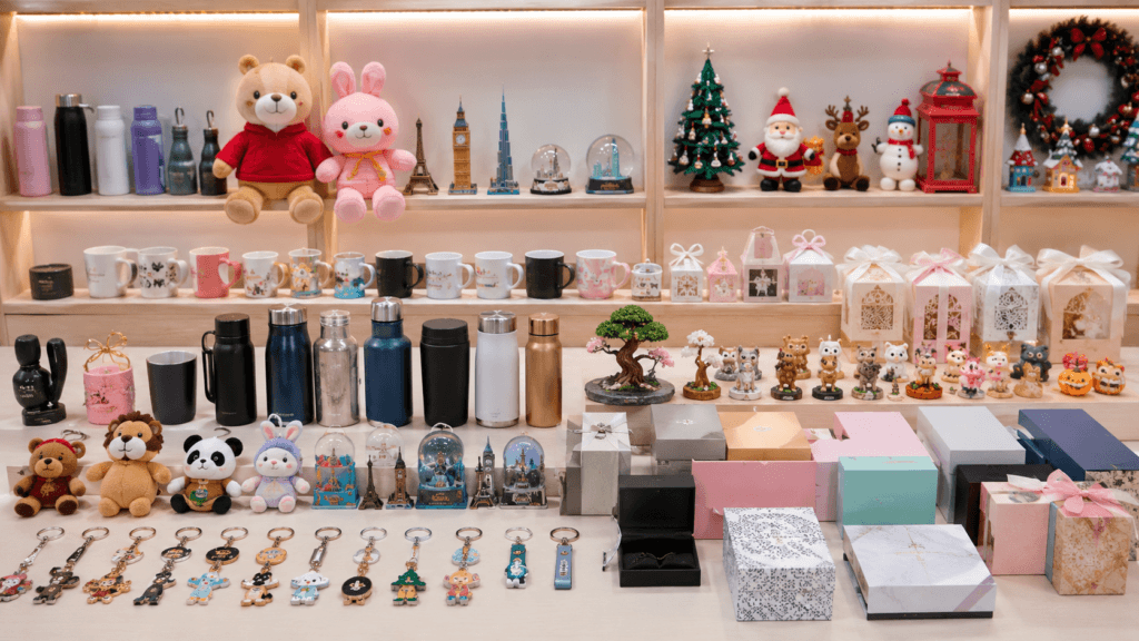 Multi-category custom gift products including plush toys souvenirs Christmas decorations and promotional gifts