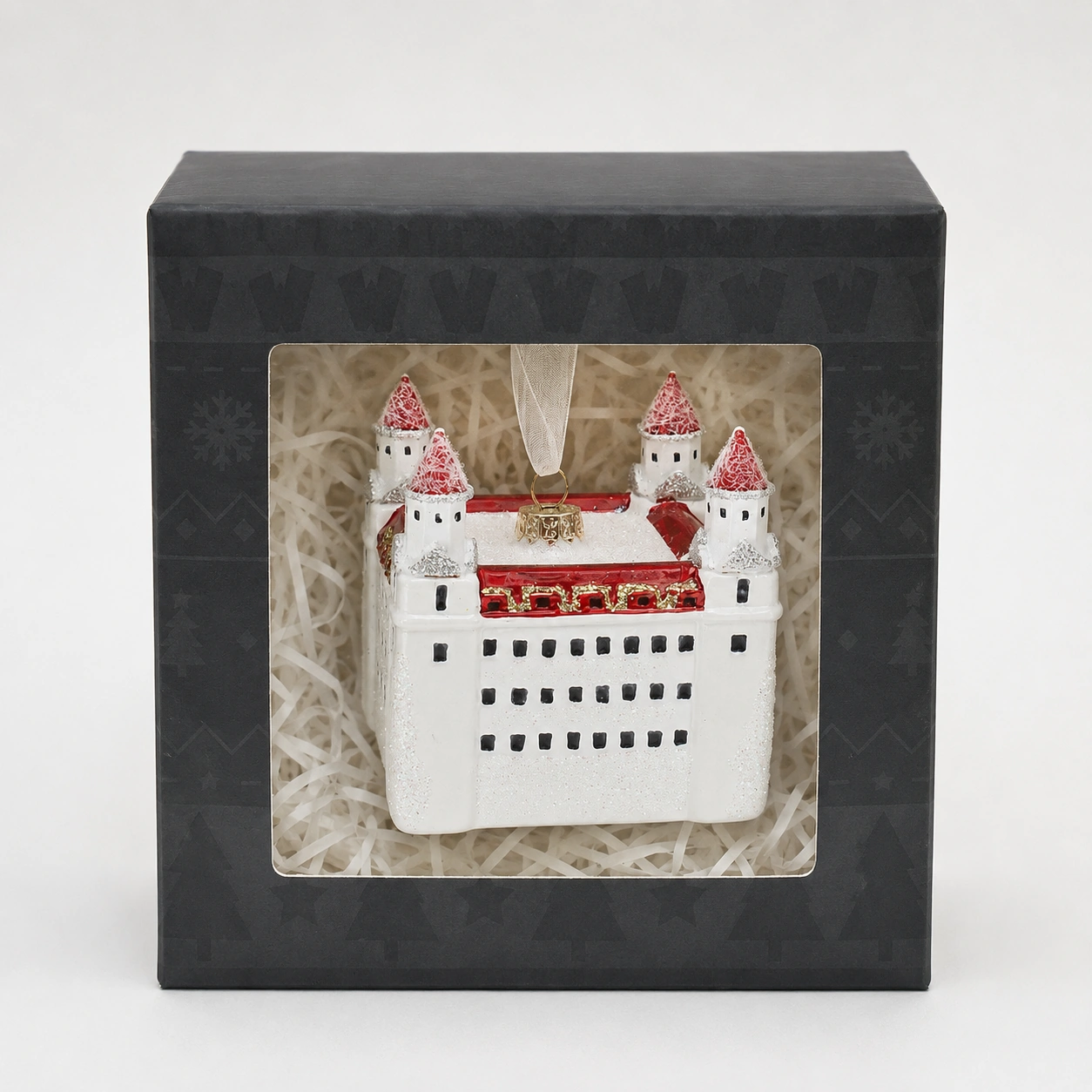 Bratislava Castle glass Christmas ornament packed in an individual window gift box