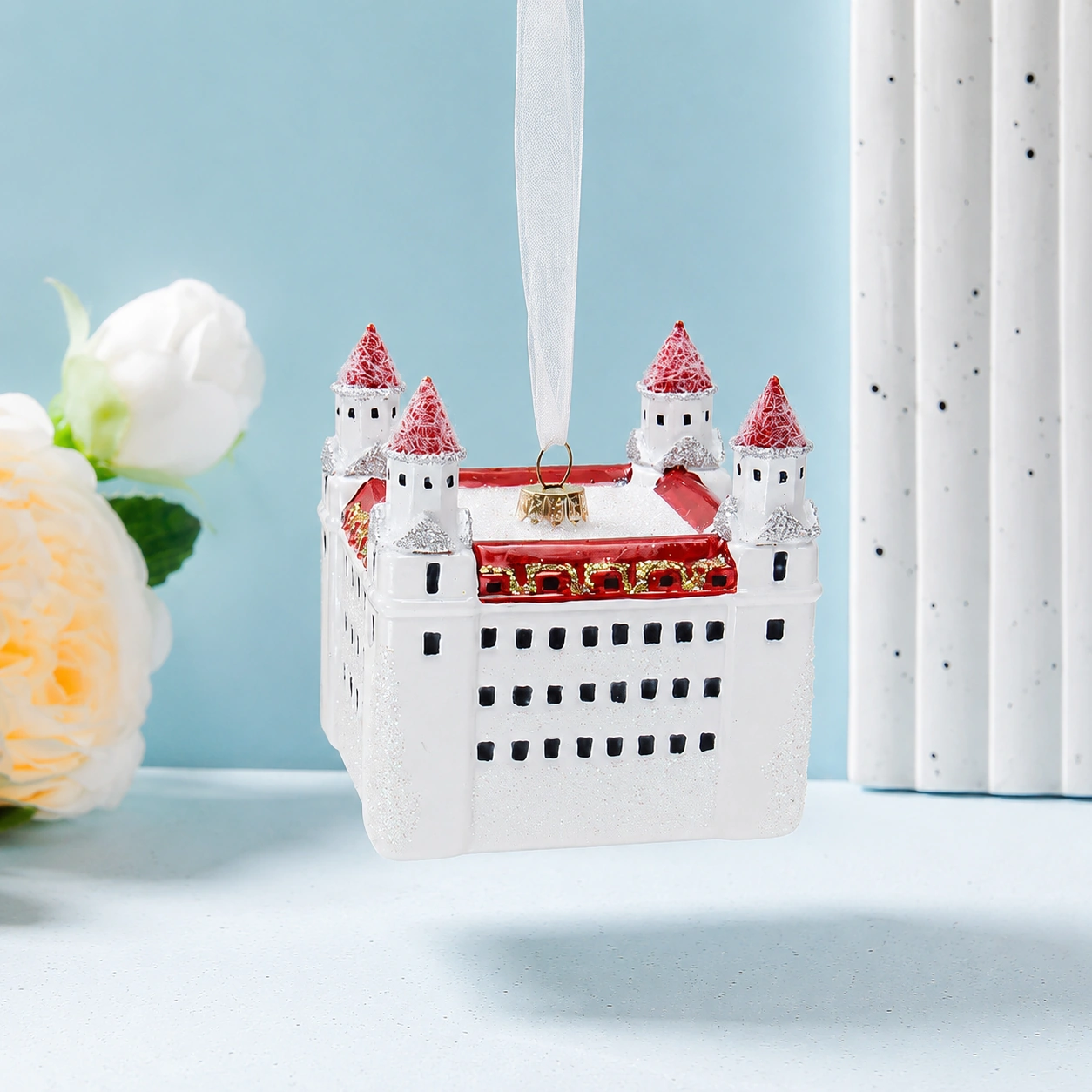 Hand-painted glass Christmas ornament inspired by Bratislava Castle