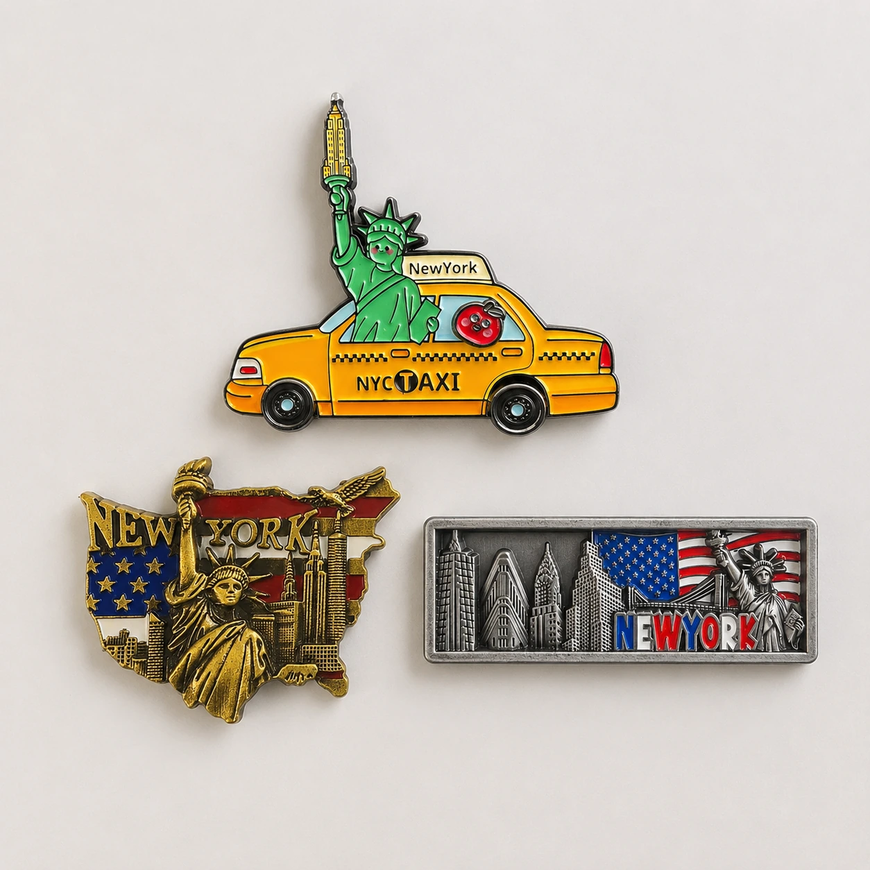 Custom New York metal fridge magnets with landmark designs