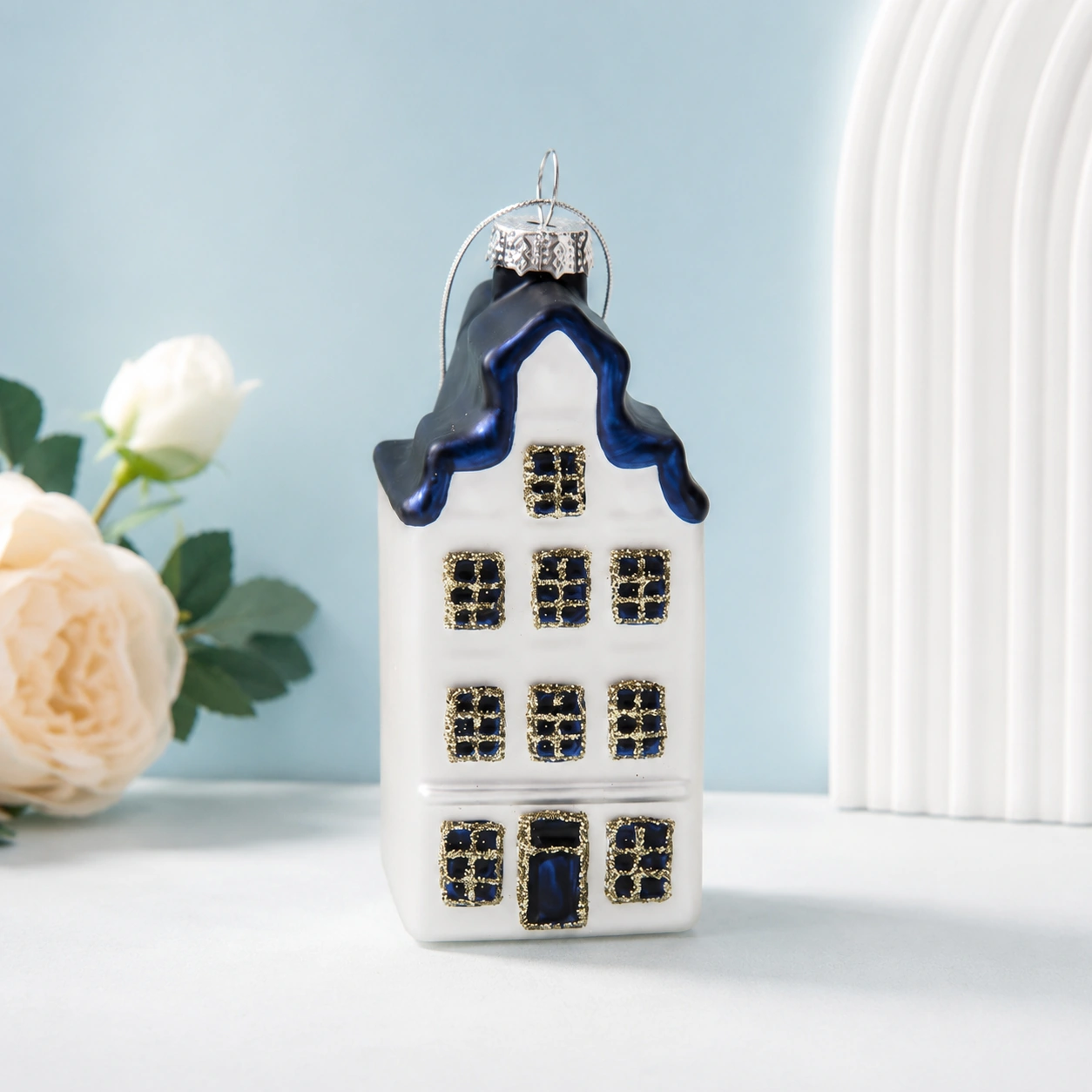 Dutch house inspired glass Christmas ornament
