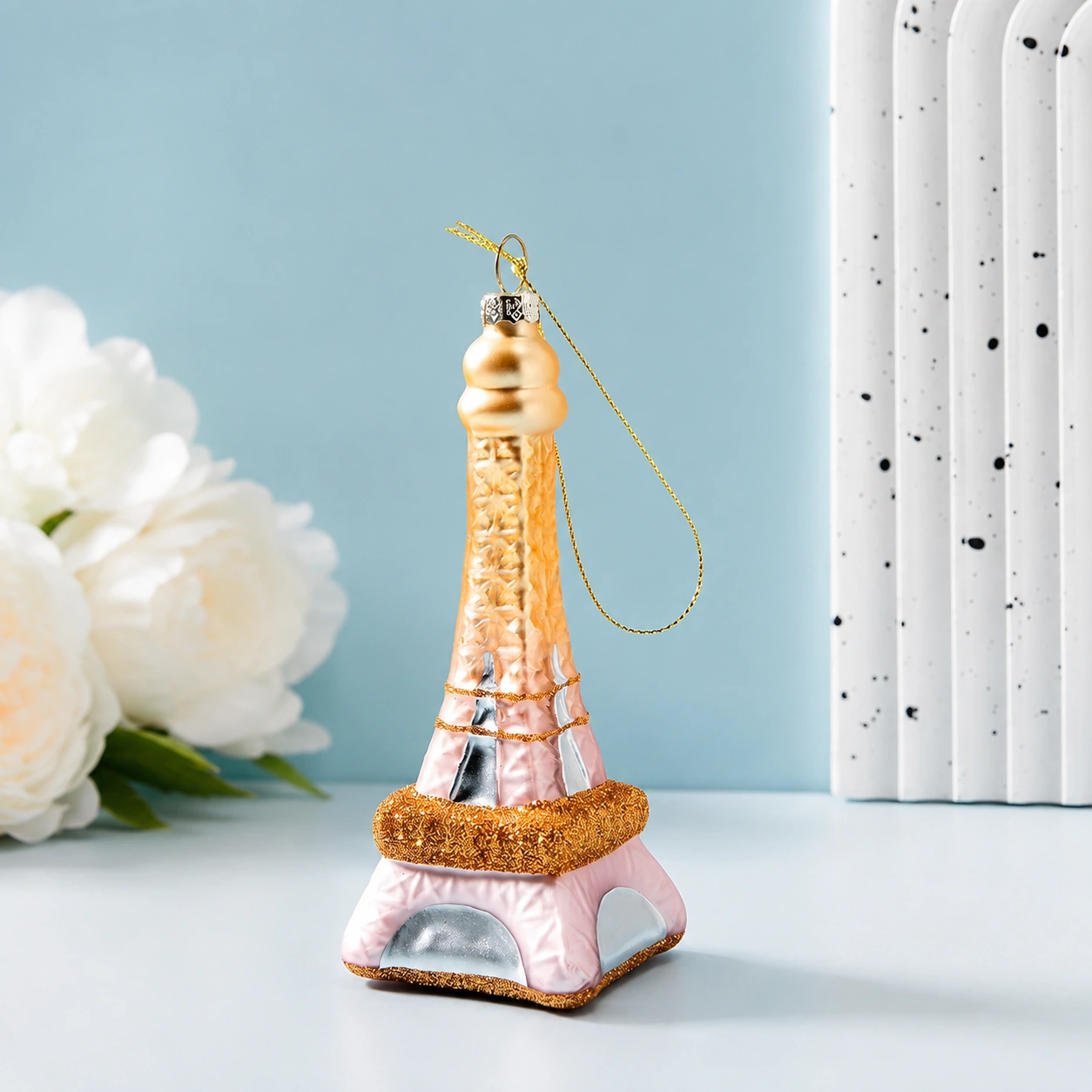 Eiffel Tower hand-painted glass Christmas ornament