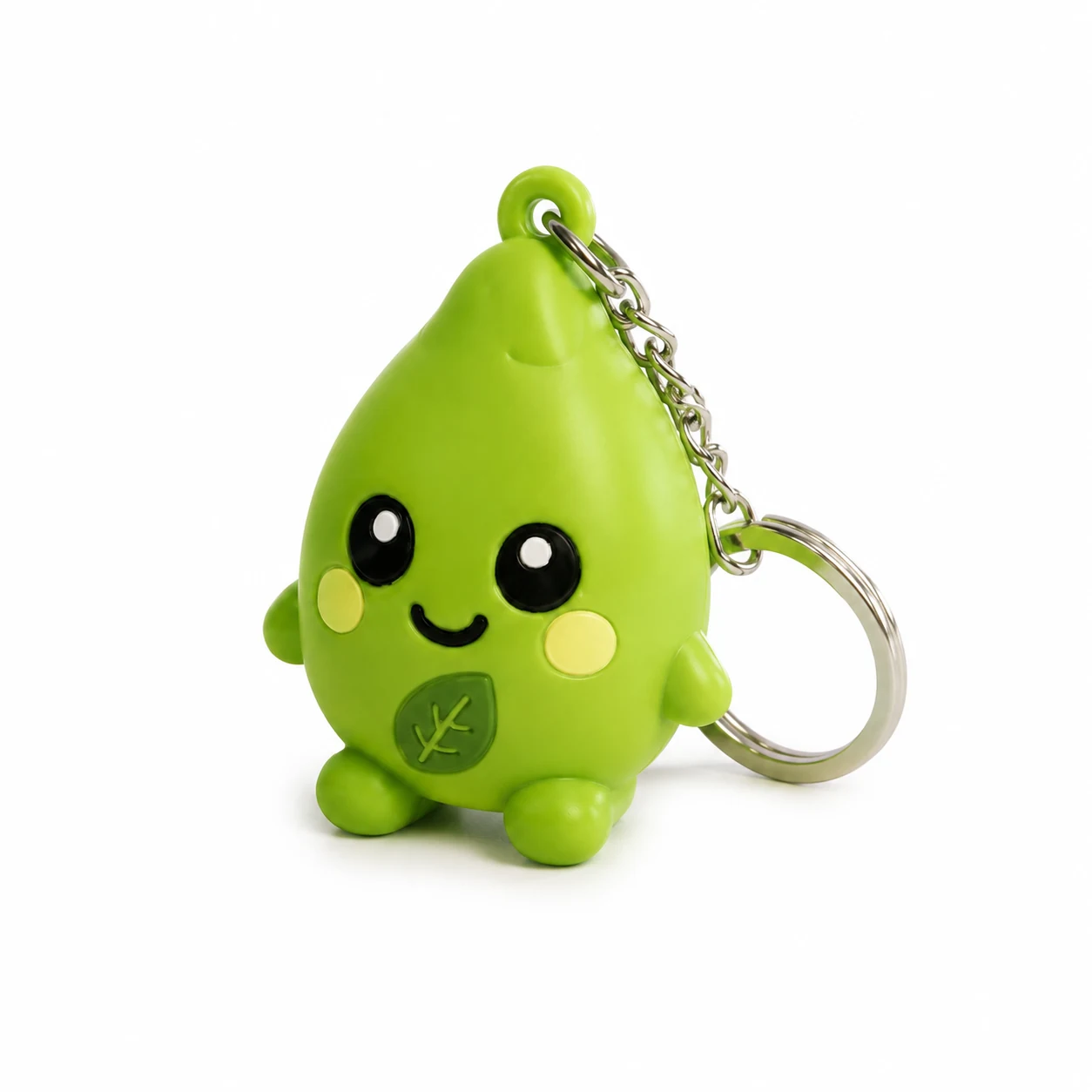 Custom green mascot PVC soft keychain with metal chain and keyring