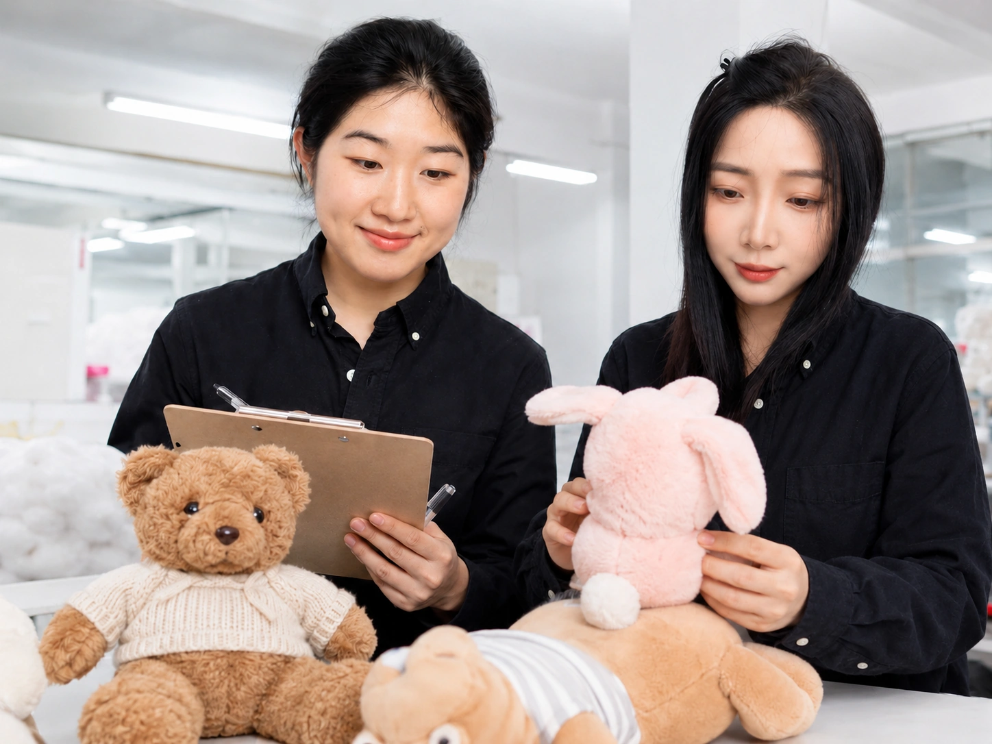 Yiwu Superstar team inspecting custom plush toy quality