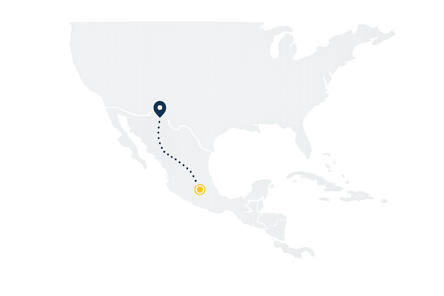 Logistics route from a U.S. location near the Mexico border to the client in Mexico