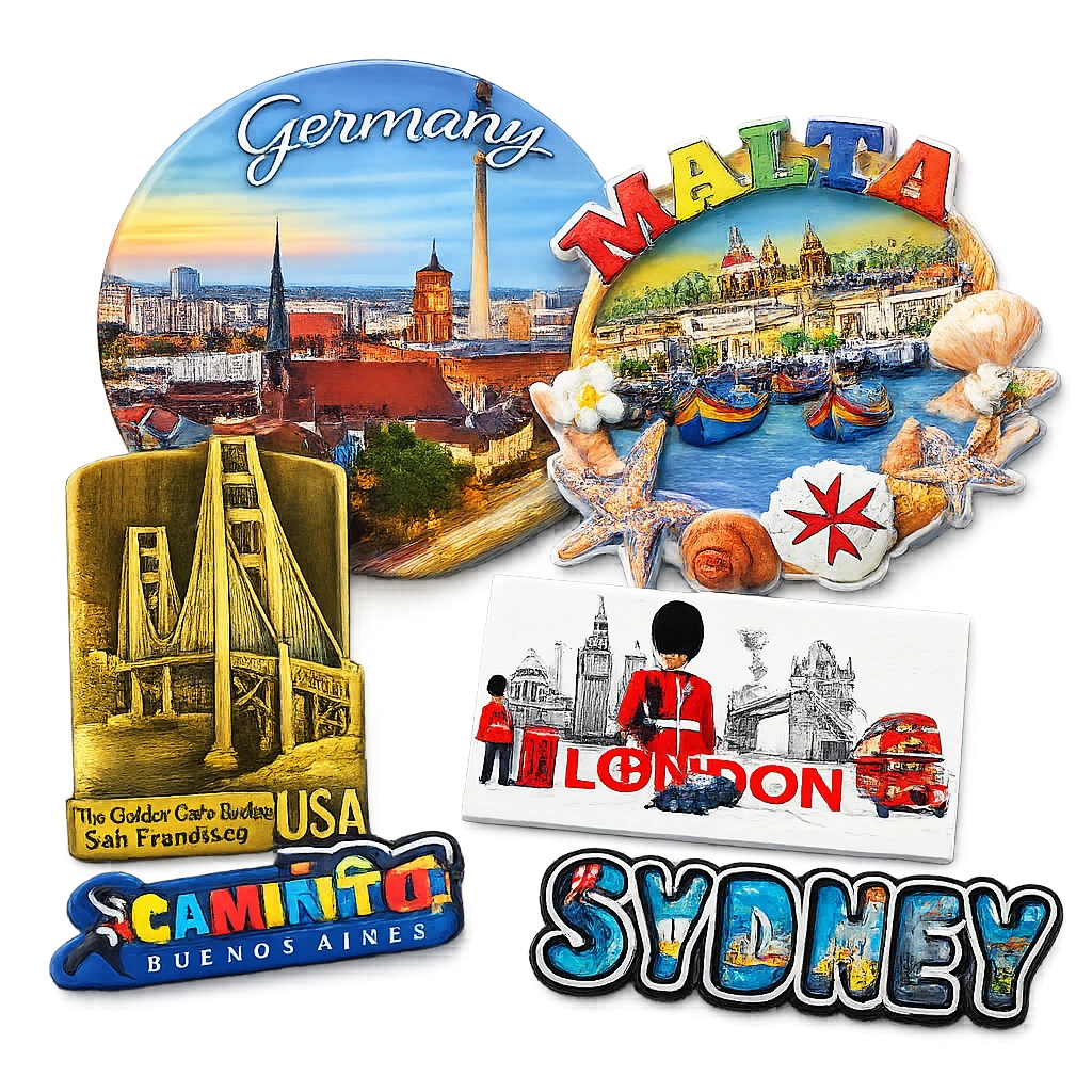 Custom fridge magnets in ceramic, metal, polyresin, soft PVC, tinplate and wood materials