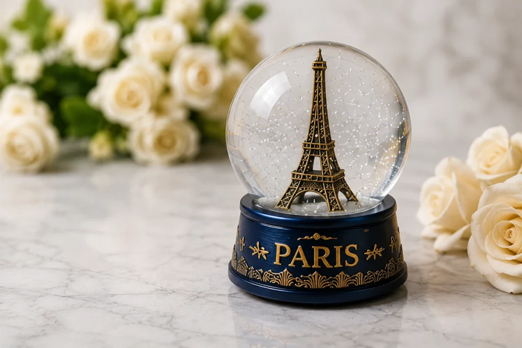 Paris Eiffel Tower souvenir snow globe for tourist gift shops
