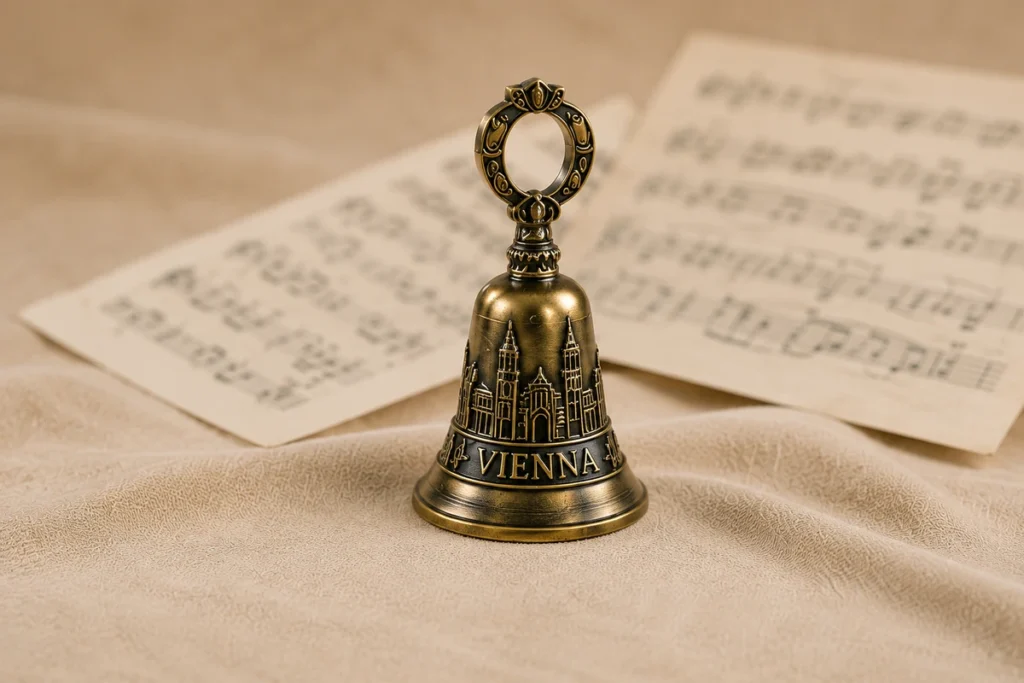 Vienna souvenir bell with music and historic city design