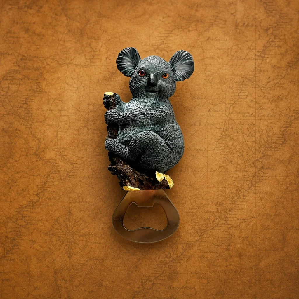 Custom polyresin bottle opener with Australia koala souvenir design and zinc alloy opener insert