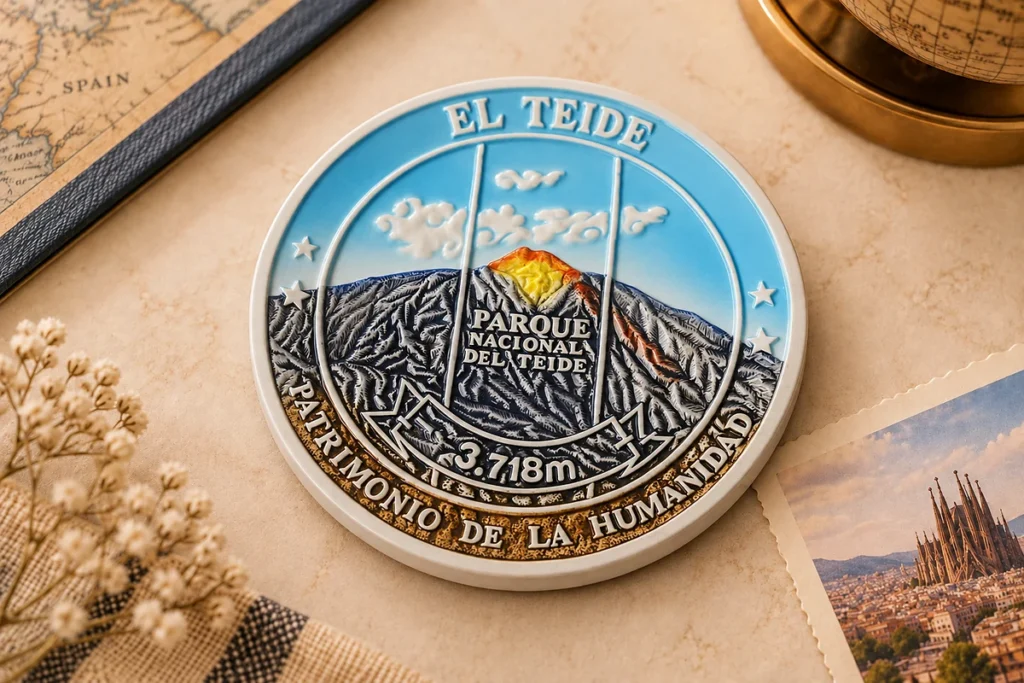 Ceramic souvenir plate featuring El Teide Tenerife destination artwork