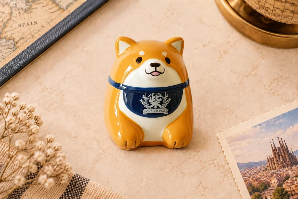 Ceramic souvenir money box in a Shiba Inu dog design