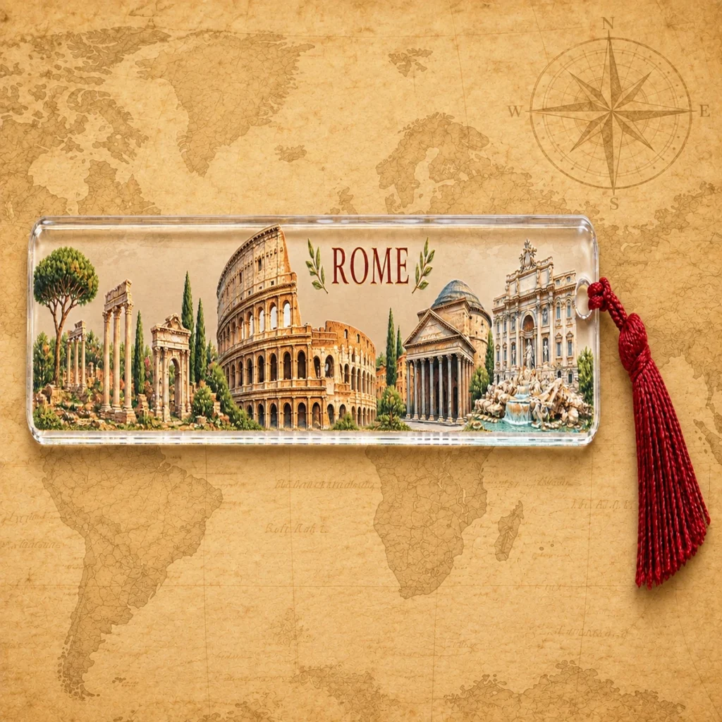 Rome heritage bookmark on an antique world map