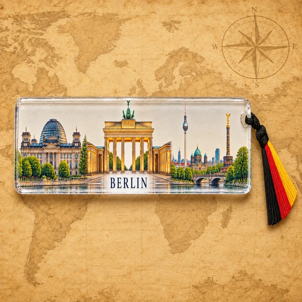 Berlin city bookmark on an antique world map