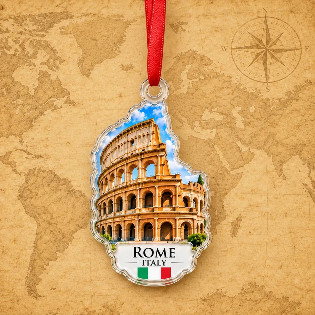 Rome Colosseum ornament on an antique world map