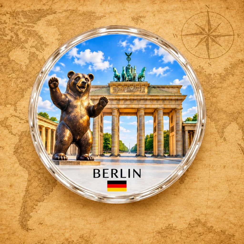 Berlin bear coaster on an antique world map