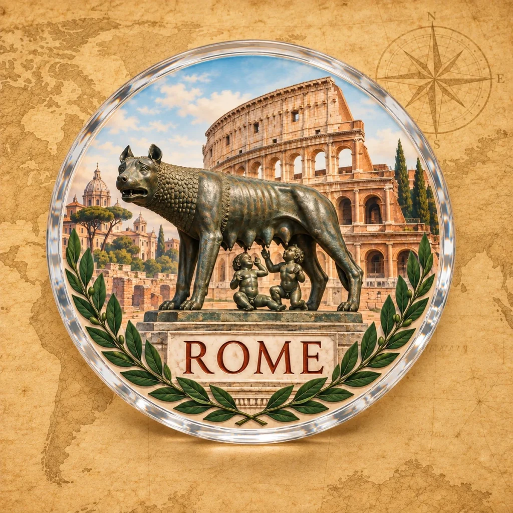 Rome wolf coaster on an antique world map
