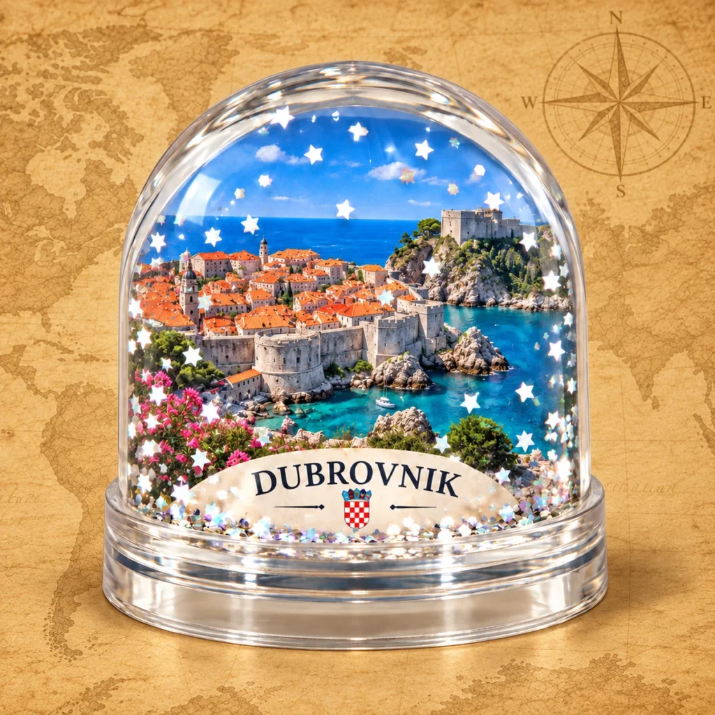 Dubrovnik coastal globe on an antique world map