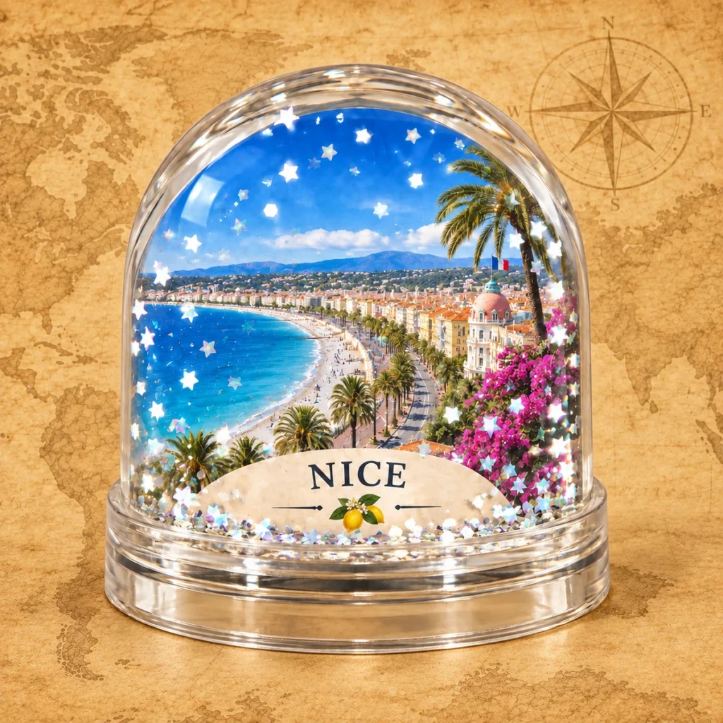 Nice Riviera globe on an antique world map