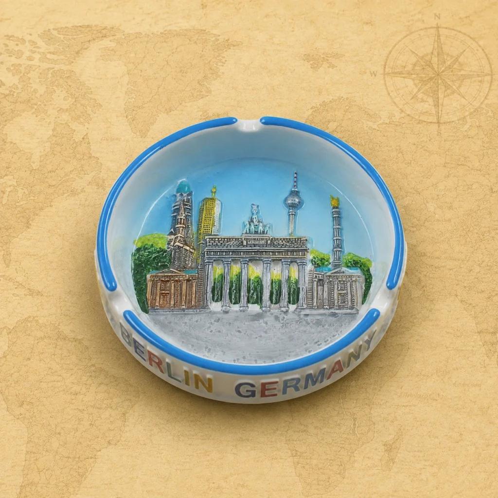 Ceramic souvenir ashtray featuring Berlin, Germany city landmark theme