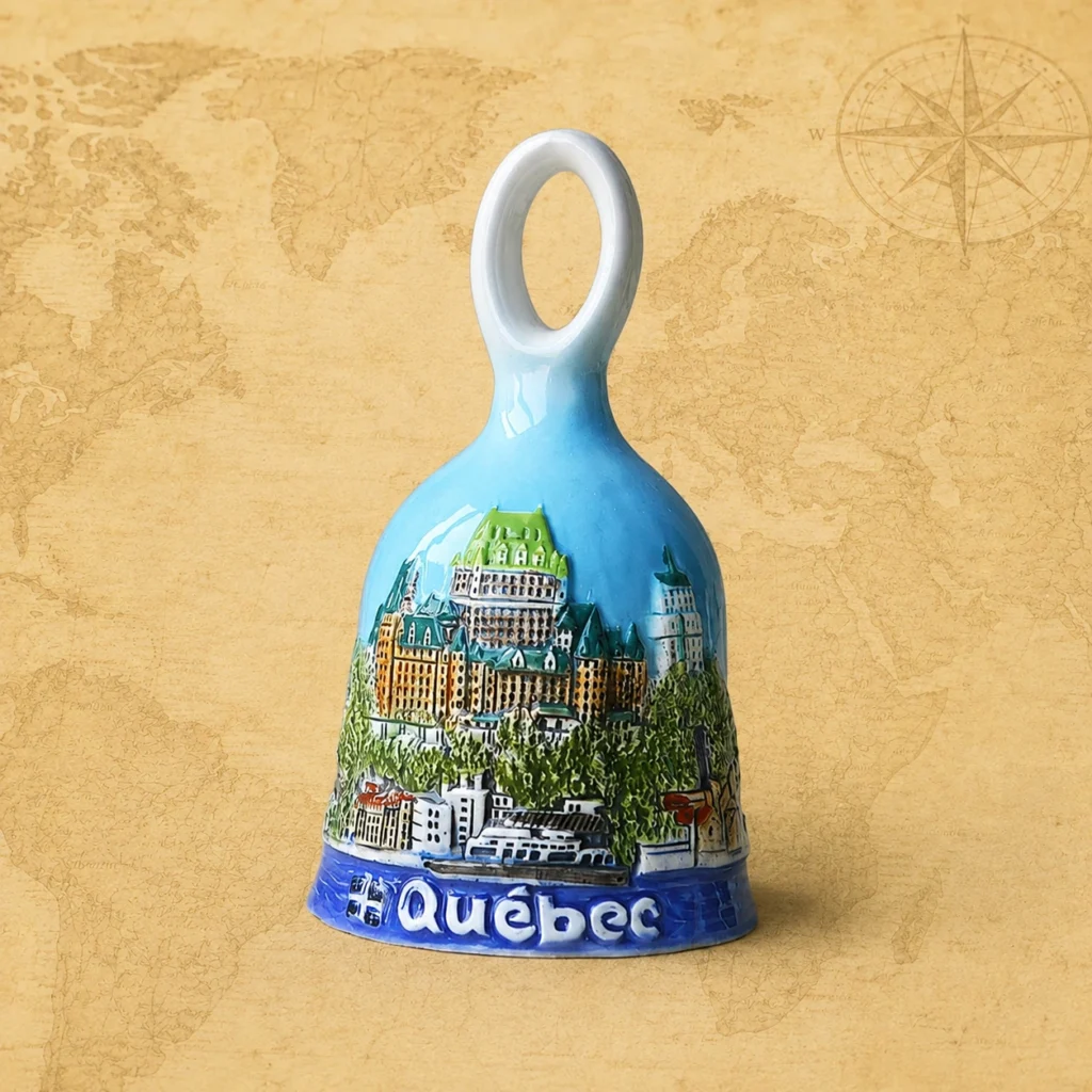 Ceramic souvenir bell featuring Quebec, Canada city travel theme