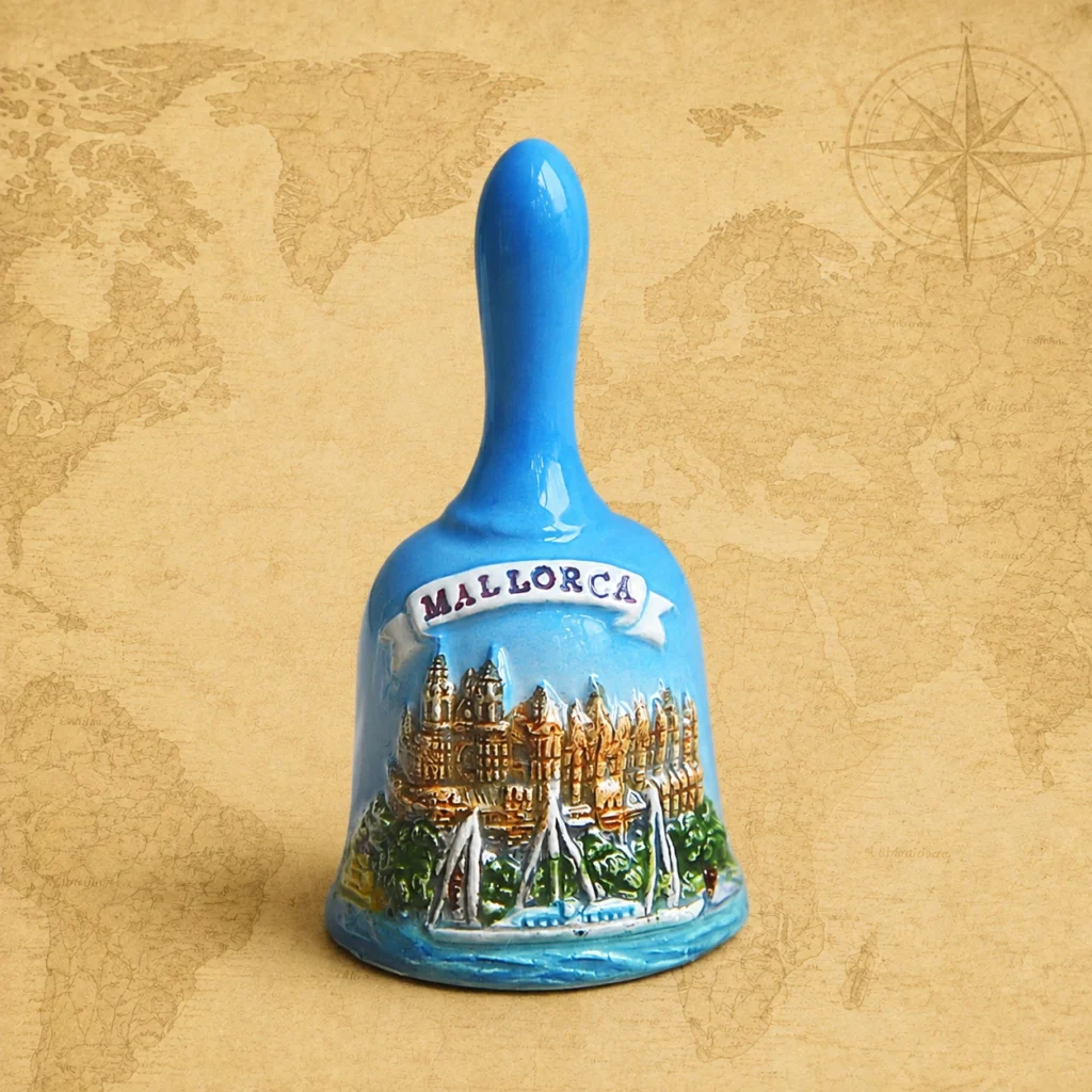 Ceramic souvenir bell featuring Mallorca, Spain island travel theme