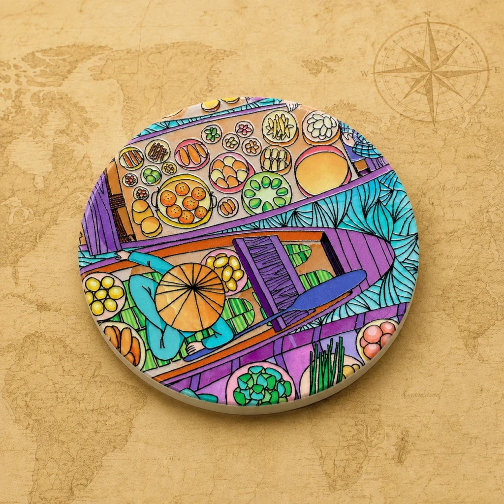 Ceramic souvenir coaster featuring Vietnam travel souvenir theme