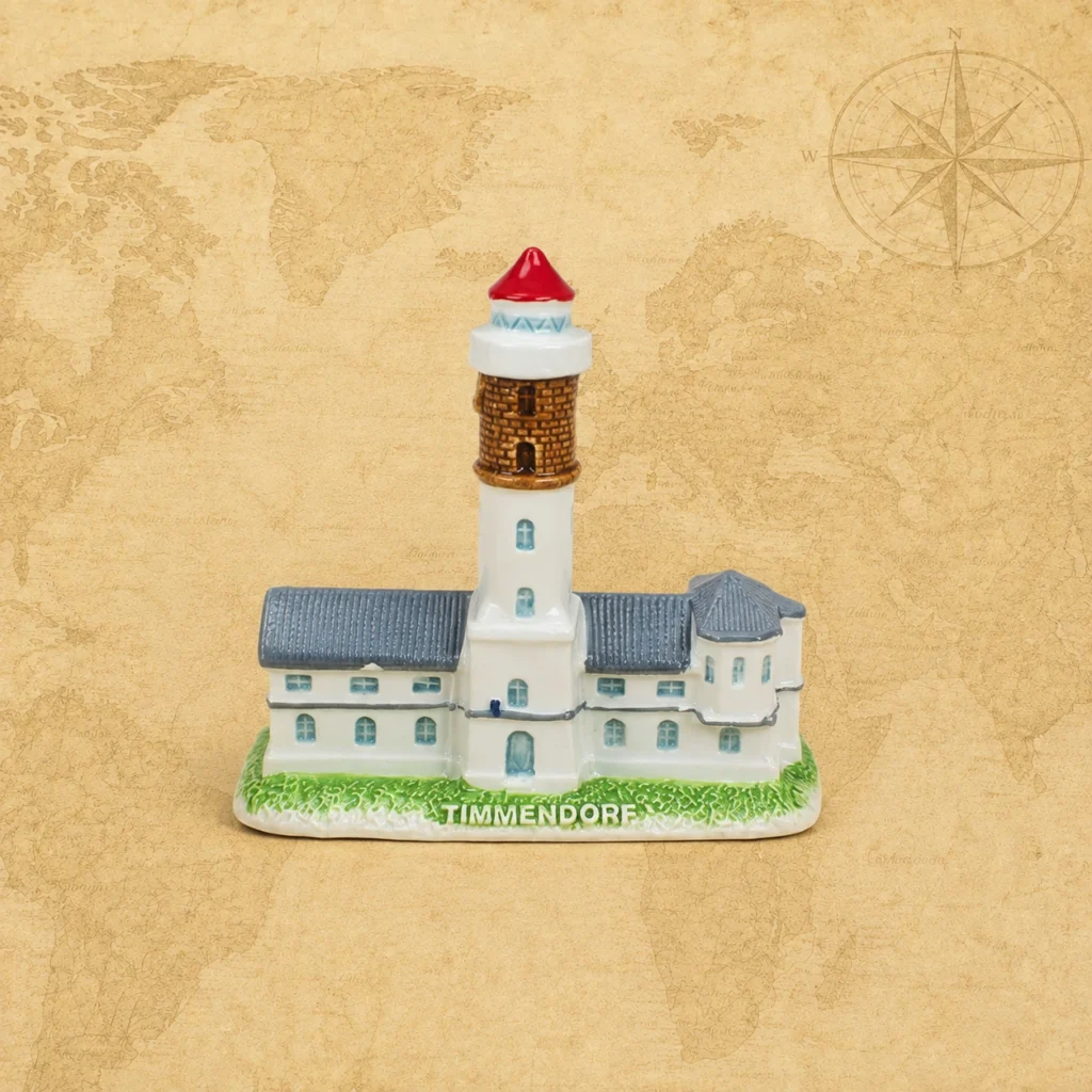 Ceramic souvenir figurine featuring Timmendorf Lighthouse in Germany