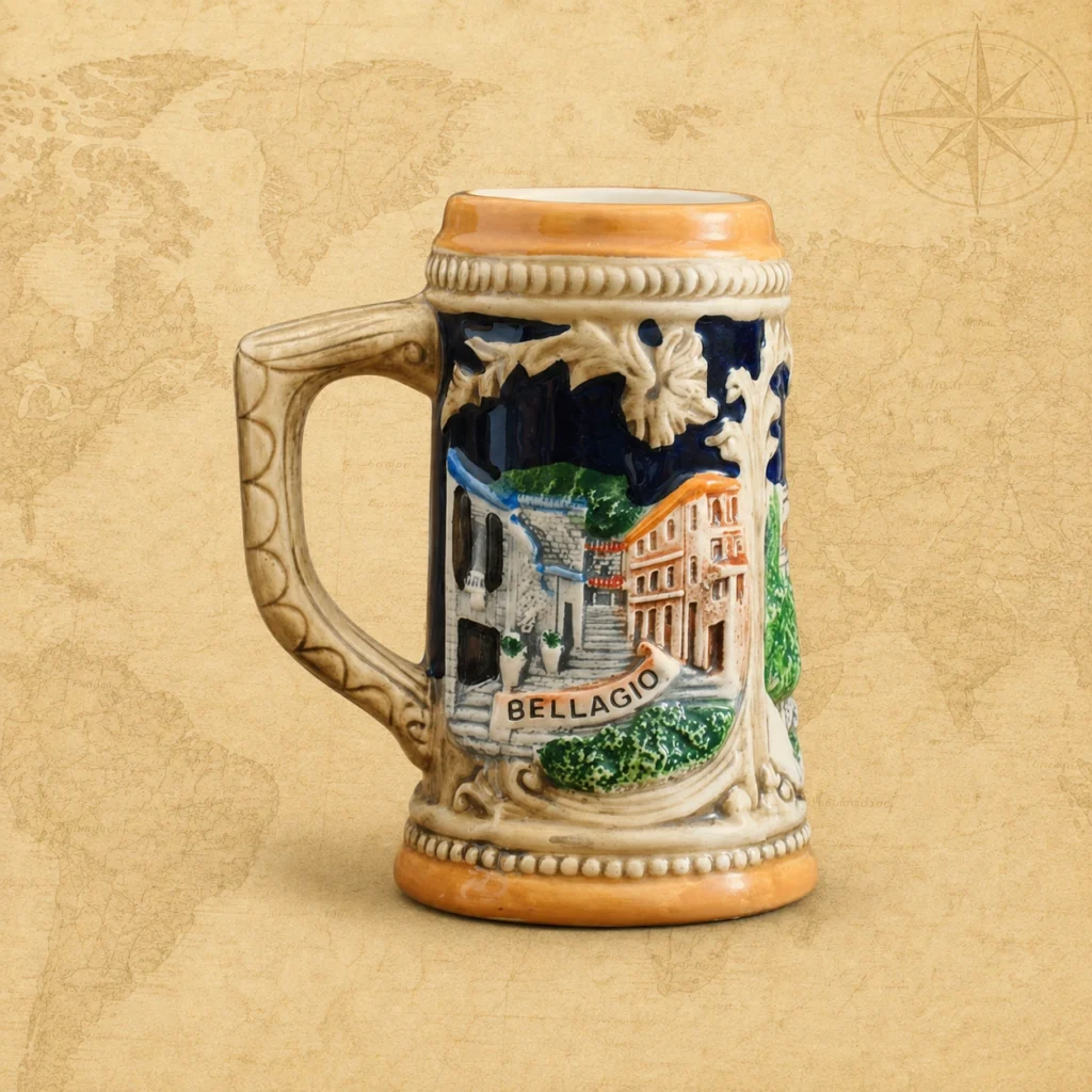 Ceramic souvenir figurine featuring Bellagio on Lake Como, Italy relief travel theme