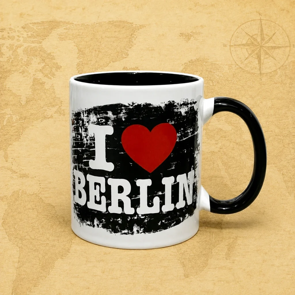 Ceramic souvenir mug featuring Berlin, Germany city landmark theme