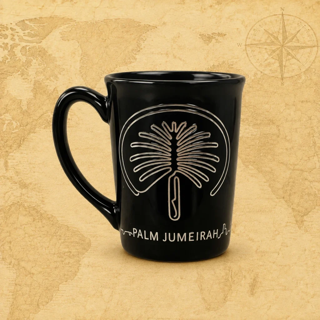 Ceramic souvenir mug featuring Dubai, United Arab Emirates skyline theme