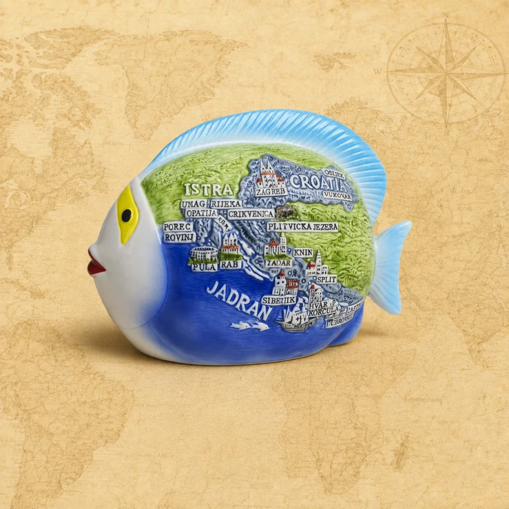 Ceramic souvenir piggy bank featuring Croatia destination travel theme