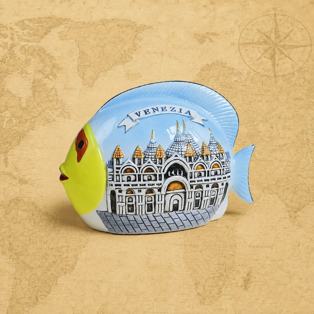 Ceramic souvenir piggy bank featuring Venice, Italy canal city theme
