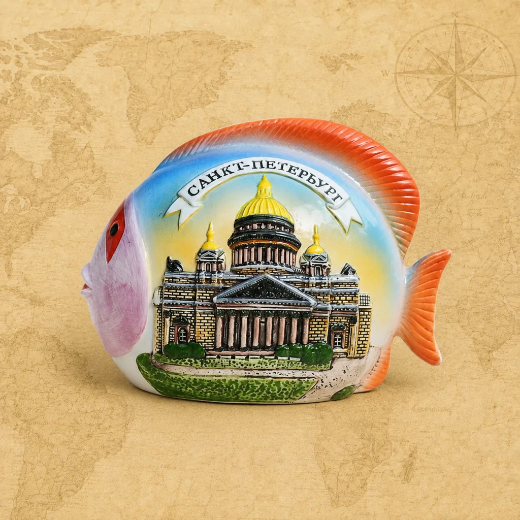 Ceramic souvenir piggy bank featuring Saint Petersburg, Russia landmark theme