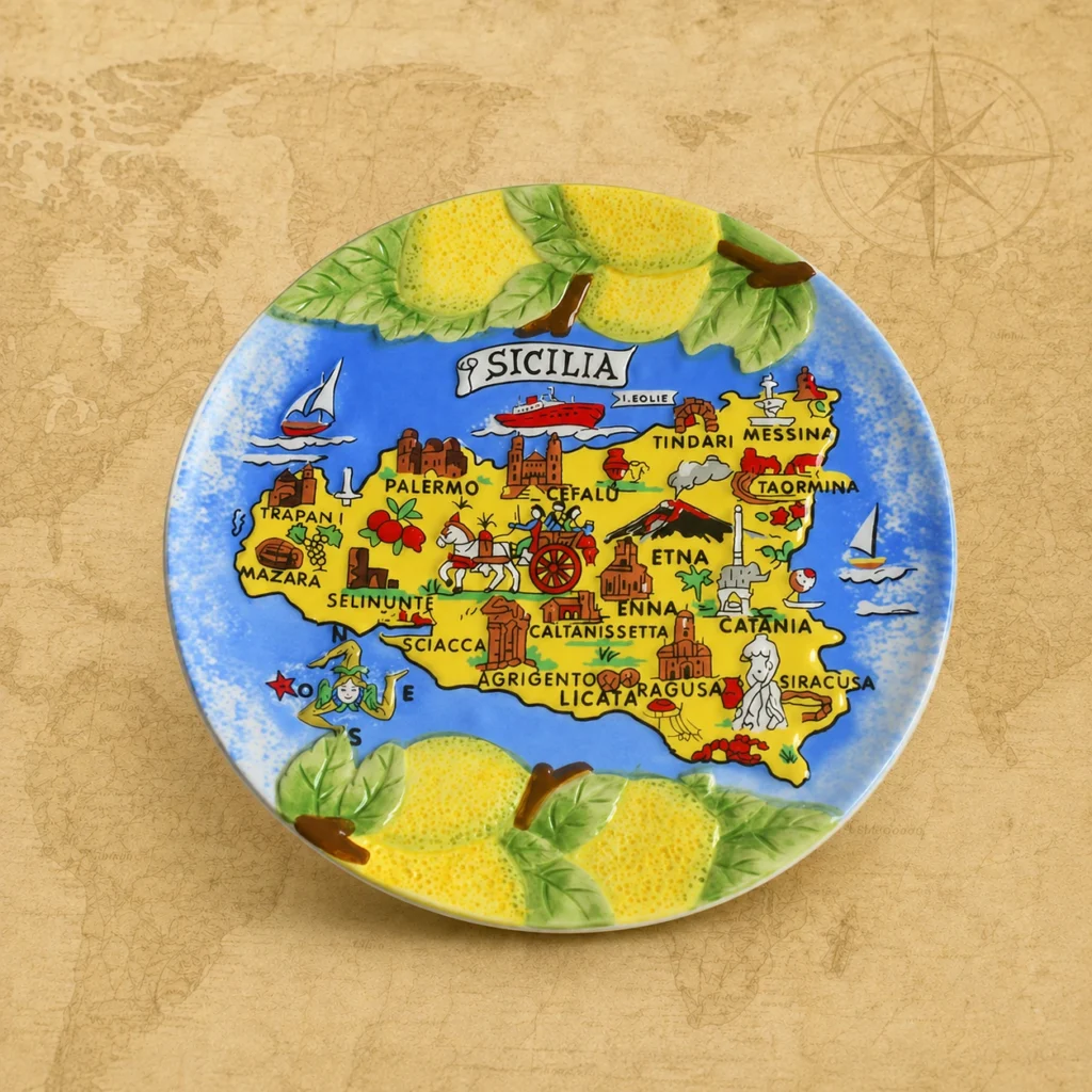 Ceramic souvenir plate featuring Sicily, Italy island travel theme