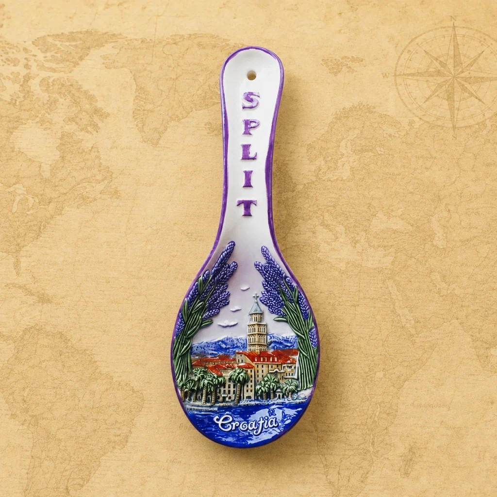 Ceramic souvenir spoon featuring Split, Croatia historic city theme