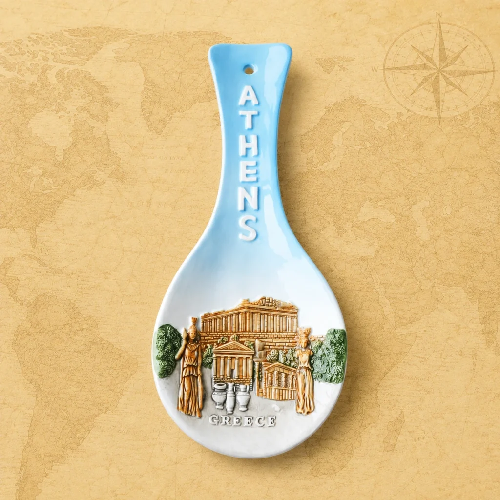 Ceramic souvenir spoon featuring Athens, Greece landmark theme