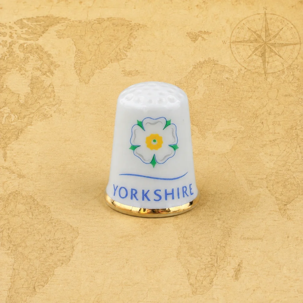 Ceramic souvenir thimble featuring Yorkshire, England, United Kingdom landscape theme