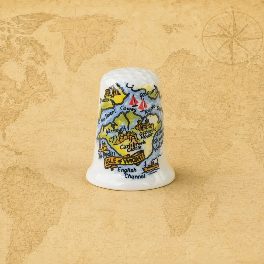 Ceramic souvenir thimble featuring Isle of Wight, England, United Kingdom travel theme