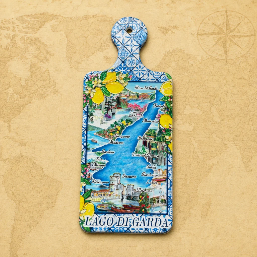 Ceramic souvenir trivet featuring Lake Garda, Italy travel theme