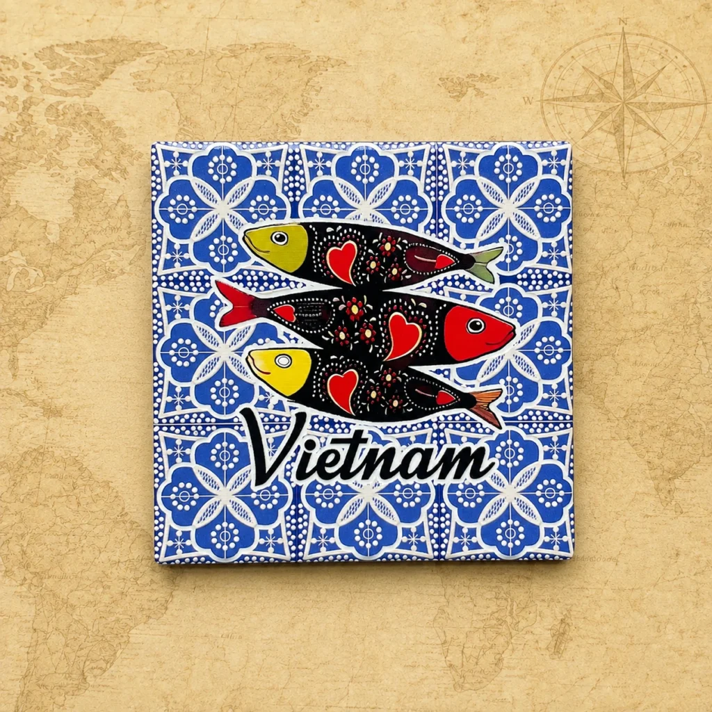 Ceramic souvenir trivet featuring Vietnam travel souvenir theme