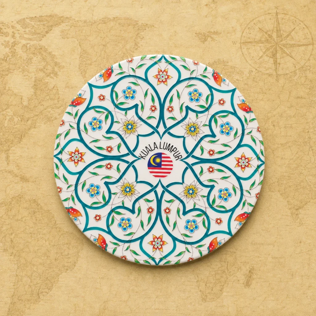 Ceramic souvenir coaster featuring Malaysia Kuala Lumpur city travel souvenir theme
