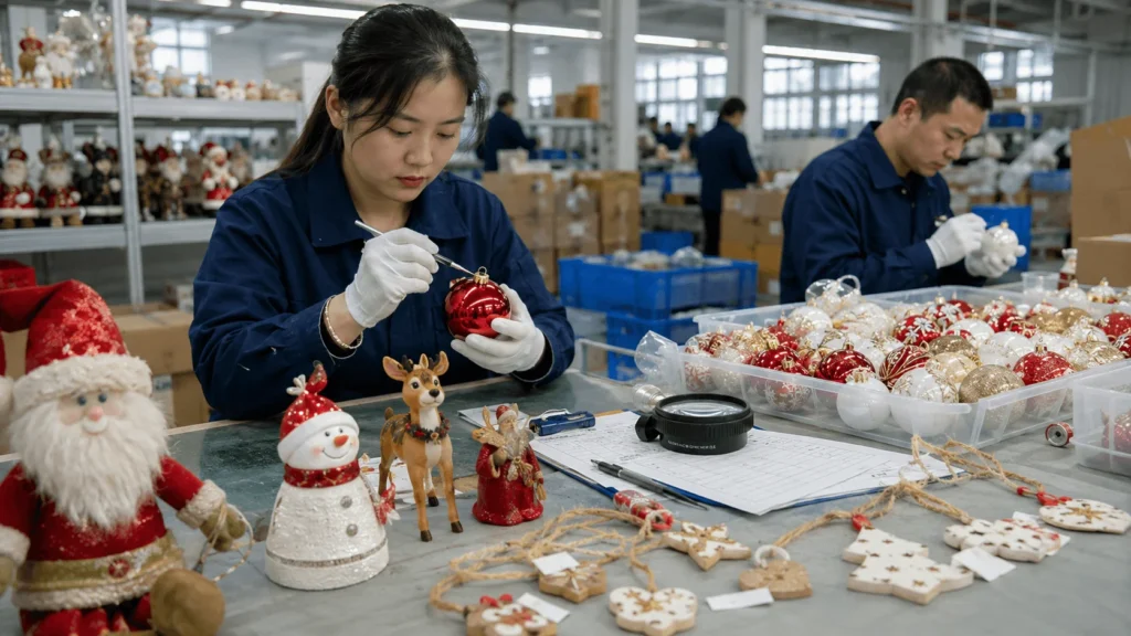 Christmas ornament quality control during production and packaging