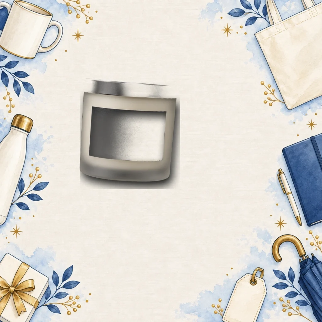 dusty blue custom corporate scented candles for seasonal gifting