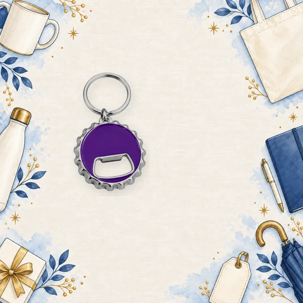 purple enamel bottle opener keychains for corporate events
